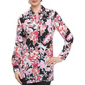 Foxcroft NEW Blooming Black & Pink Floral Long Sleeve Tunic Top Shirt, Size 4